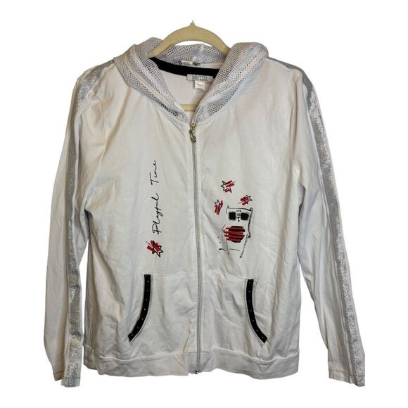 Dolcezza Set Women's Size Large Blouse Sweatshirt hoodie playful time white - Picture 1 of 8
